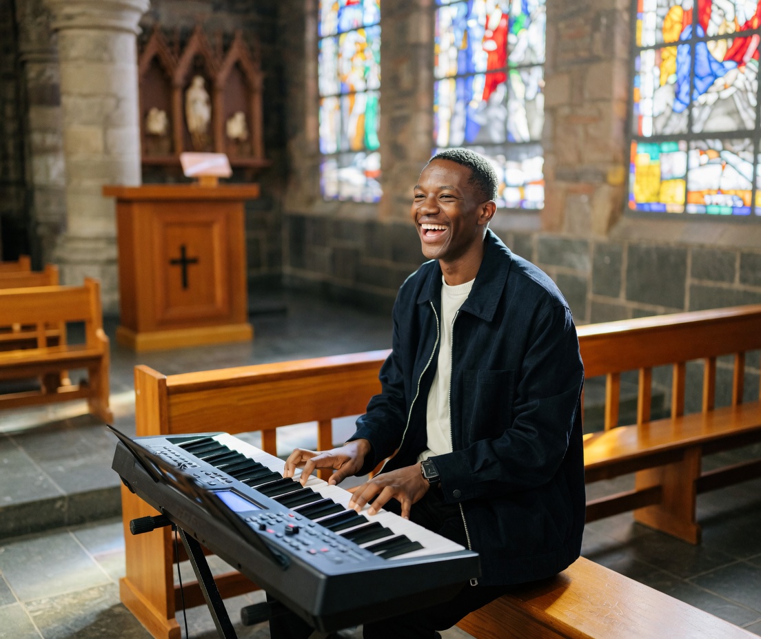 Digital piano on a church stage